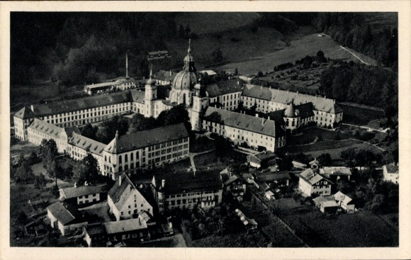 Ak Ettal Oberbayern, Kloster, Benediktinerabtei, Fliegeraufnahme