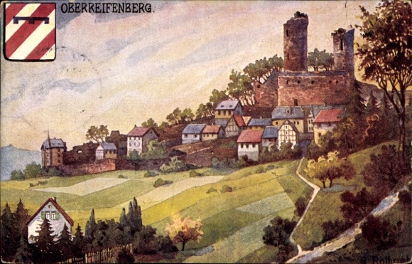 Artist Postcard Oberreifenberg Schmitten Hochtaunuskreis in Hesse, Panorama with Castle