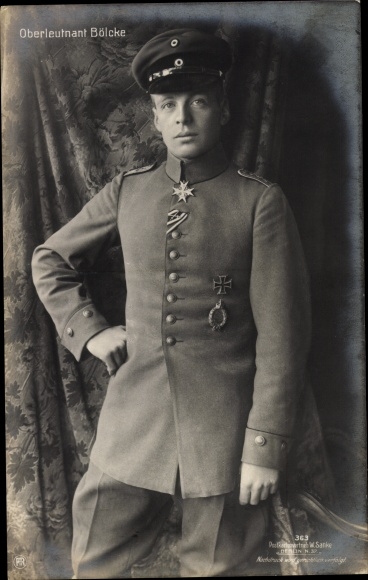 Ak Jagdflieger, Oberleutnant Oswald Boelcke, Pour le Mérite, Eisernes Kreuz, Sanke 363