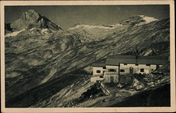 Postcard Garmisch Partenkirchen in Upper Bavaria, Knorrhütte, Plattkopf, Spitzenkopf, Schneefernerkopf