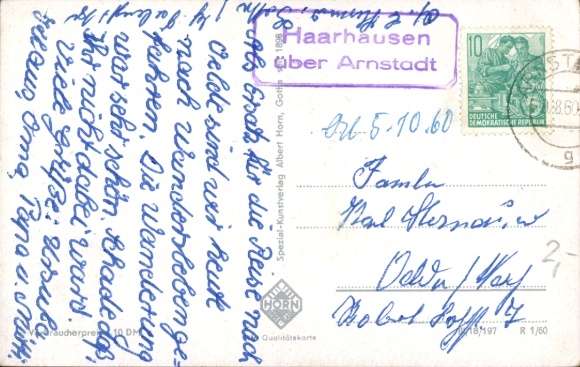 KP Landpoststempel Haarhausen przez Arnstadt