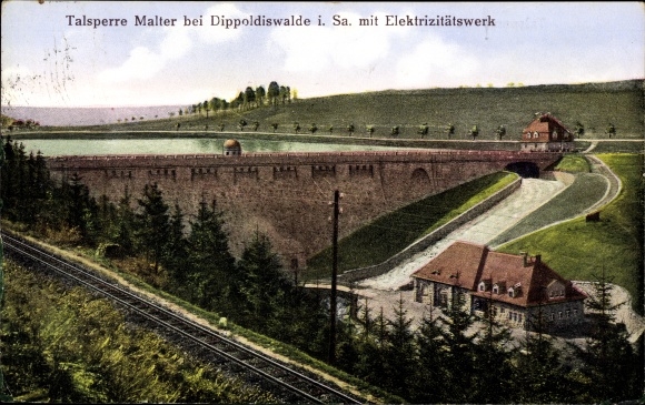 Postcard Malter Dippoldiswalde, Malter dam with power station