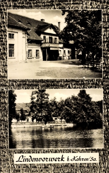 Ak Lindenvorwerk Kohren Sahlis in Sachsen, Gasthaus, Wasserpartie