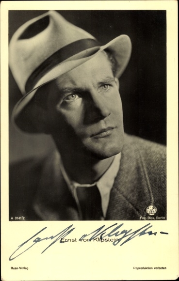 Postcard actor Ernst von Klipstein, portrait with hat, Ross Verlag A 3141 2, autograph