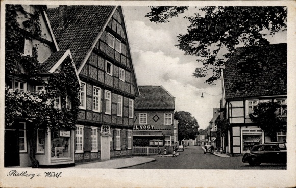 Ak Rietberg Westfalen, straat, winkel Vogt, auto