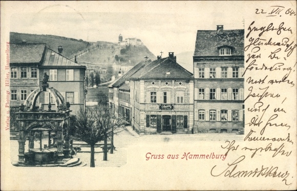 Postcard Hammelburg in Lower Franconia Bavaria, partial view, fountain