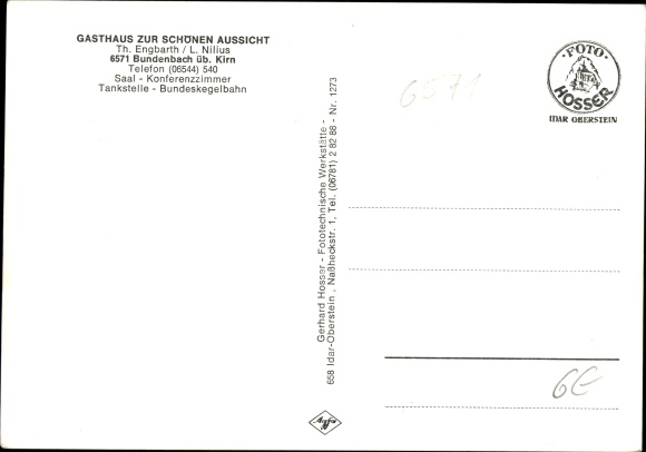 Postcard Bundenbach im Hunsrück, inn &quot;Zur beautiful view&quot;, bowling alley, lake
