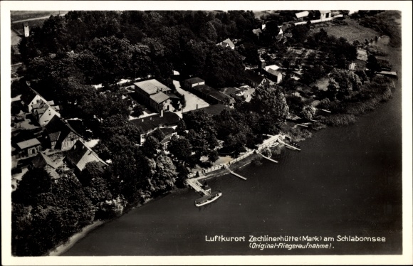 Postcard Zechliner Hütte Zechlinerhütte town of Rheinsberg in the Mark, aerial photo, Schlabornsee
