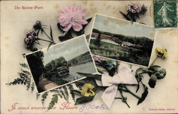 Ak Seine Port Seine et Marne, Blumen, Teich, Seine