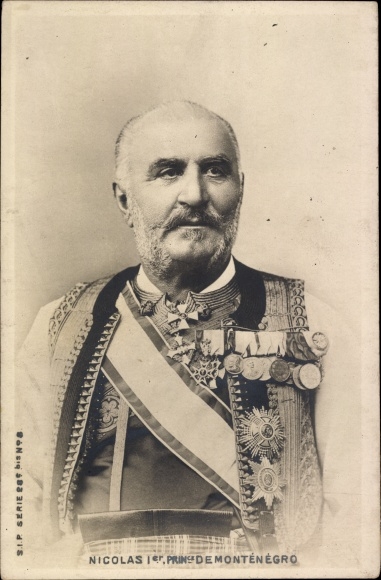 Postcard Nicholas I, King of Montenegro, portrait, uniform, medal