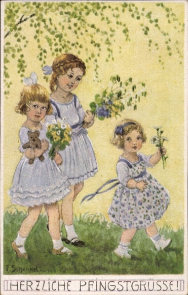 Künstler Ak Schenkel, Franziska, Glückwunsch, Pfingsten, Mädchen