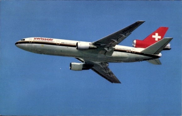Postcard Swiss passenger aircraft of Swissair, McDonnell-Douglas DC-10-30