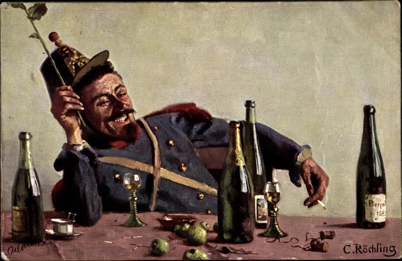 Artist PC Röchling, C., French Soldier, Wine Bottles, Tuck Series XI No. 1210 B
