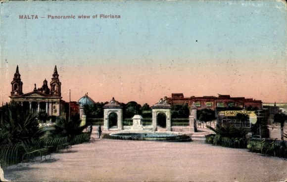 PC Floriana Malta, panoramic view of Floriana, churches, fountains, colorful PC
