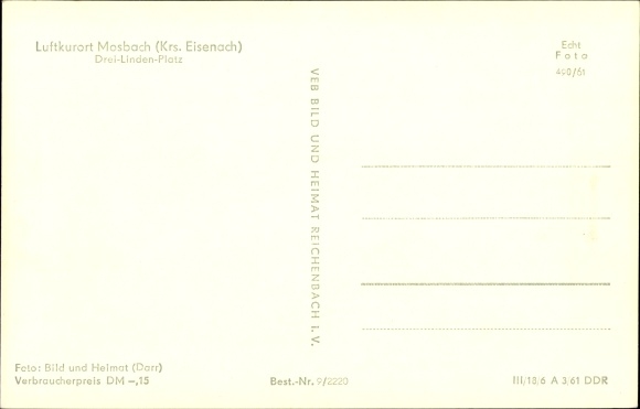 Postcard Mosbach Wutha Farnroda in Thuringia, Drei-Linden-Platz, bus