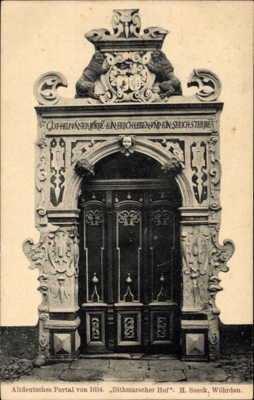 Ak Wöhrden in Dithmarschen, Dithmarscher Hof, oud Duits portaal uit 1634