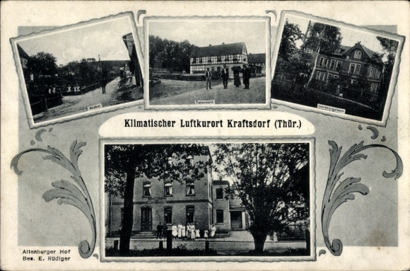 Postcard Kraftsdorf in Thuringia, front with Altenburger Hof, buildings, landscape, groups of