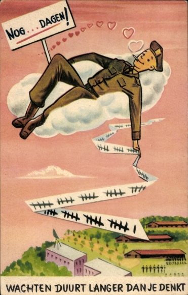 PC Dutch soldier counts days, barracks, soldier's life, hearts, cigarette