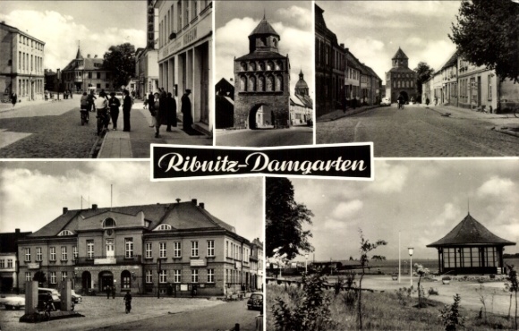 Ansichtkaart Ribnitz Damgarten, gedeeltelijk uitzicht, poort, straatgedeelte
