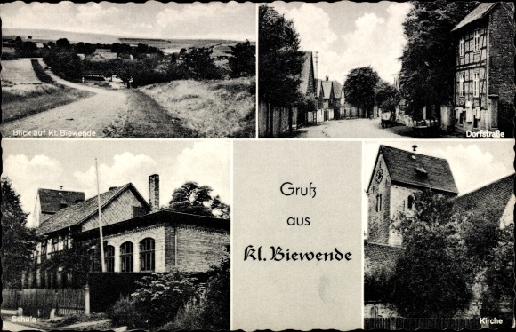 Postcard Klein Biewende Remlingen in Lower Saxony, place, school, village street, church