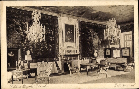 Postcard Bedburdyck Jüchen North Rhine Westphalia, Schloss Dyck, Gobelin Hall