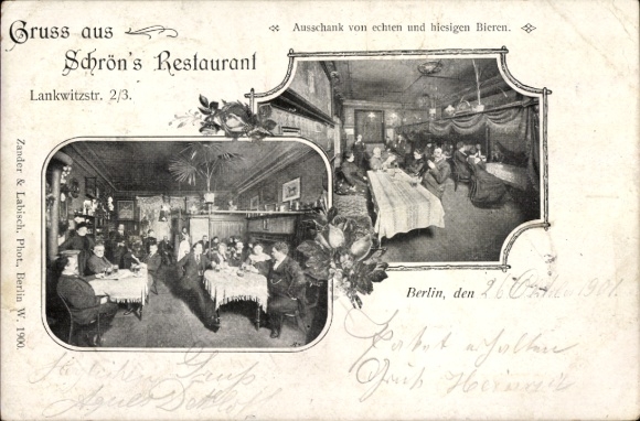 Ansichtkaart Berlijn Tempelhof Mariendorf, Schrön's Restaurant, Lankwitzstraße 2, interieur