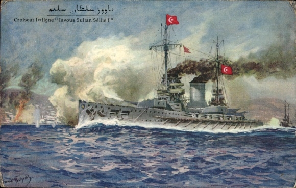 Künstler Ak Bohrdt, Deutsches Kriegsschiff, SMS Goeben, Linienschiff, SMS Breslau, kleiner Kreuzer