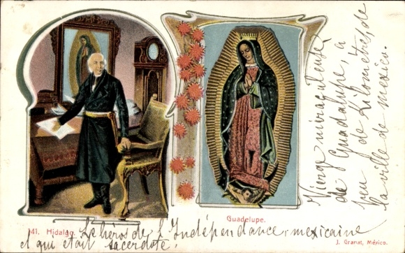 Postcard Mexico, Miguel Hidalgo, independence fighter, miraculous image