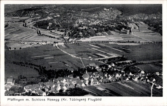 Ak Pfäffingen Ammerbuch in Württemberg, luchtfoto van kasteel Rosegg, landelijke omgeving