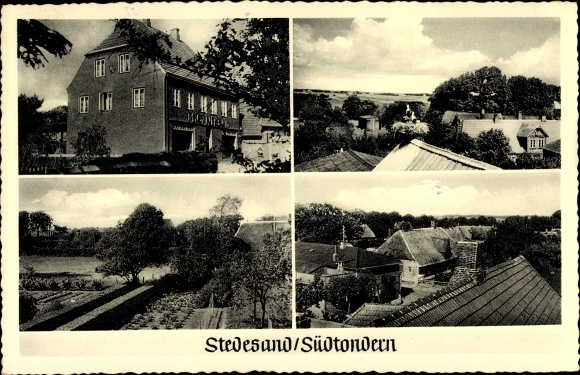 Postcard Stedesand in Holstein, Geschäft MC Nissen, Ortspartie