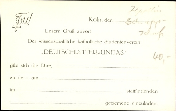 Photo Cologne on the Rhine, zeppelin over the city, invitation of the German Knights Unita