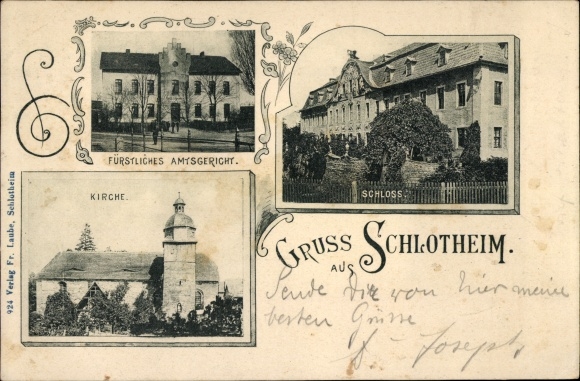 Postcard Schlotheim in Thuringia, princely district court, castle, church