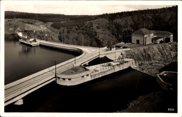 Postcard Gräfenwarth, view of the Saale dam from the height