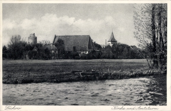 Postcard Lüchow in Wendland, Church and Amtsturm