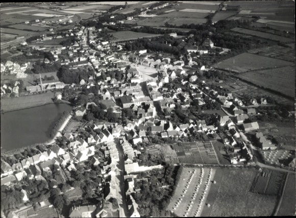 Postcard Bredstedt in Holstein Nordfriesland, aerial photograph of Bredstedt with a view of the church, the...