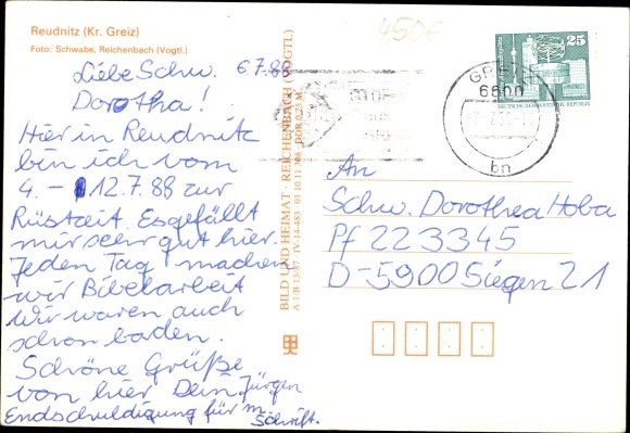 Postcard Reudnitz Mohlsdorf in Thuringia, pension house, garden
