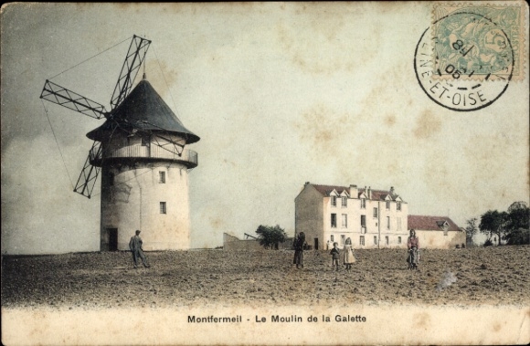 Ak Montfermeil Seine Saint Denis, Windmühle, Gebäude, Personen, Motive, ländliche Umgebung