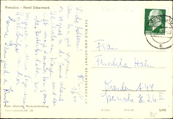 Postcard Prenzlau in the Uckermark, Hotel Uckermark, street view, plants, parking