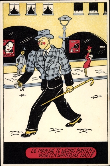 Postcard The man who ran out of points for a winter coat, Mann
