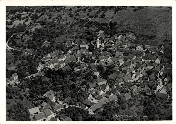 Postcard Britzingen Müllheim in Baden Black Forest, aerial view of Baden, houses, church, rural U