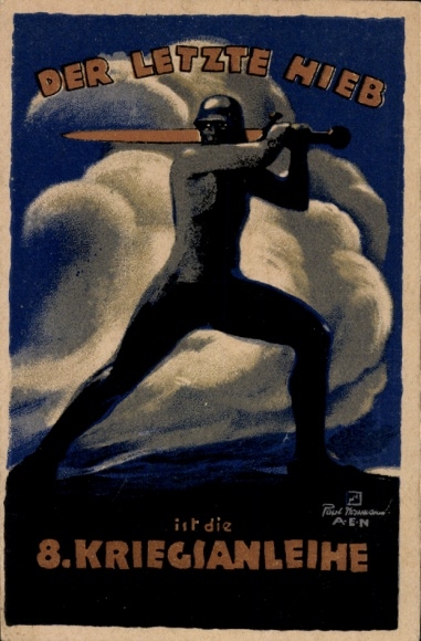 Artist Postcard Last blow is the 8th war bond, man with sword