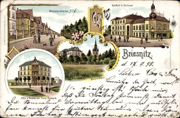 Chromo-Litho Dresden Cotta Briesnitz, Meißnerstraße, Inn, Ballroom, Hotel-Restaurant prince Bismarck
