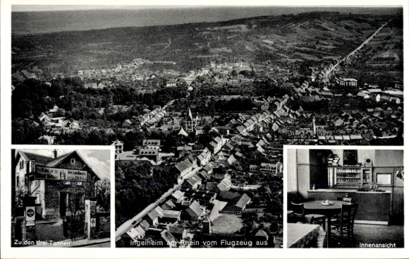 Postcard Ingelheim am Rhein, aerial view of Ingelheim, inn at the three firs, interior view