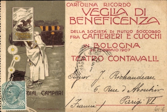 Postcard advertising, Bitter Campari, drink. Alcohol