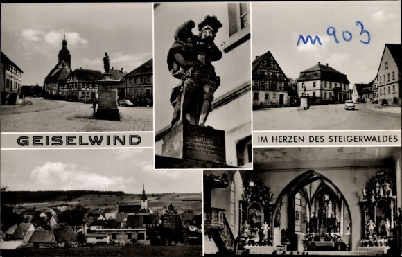 Ak Geiselwind in Oberfranken, Marktplatz, Kircheninneres, Teilansicht vom Ort