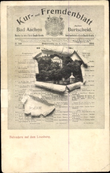 Newspaper Postcard Burtscheid Aachen North Rhine Westphalia, spa and foreign newspaper, Belvedere, Lousberg