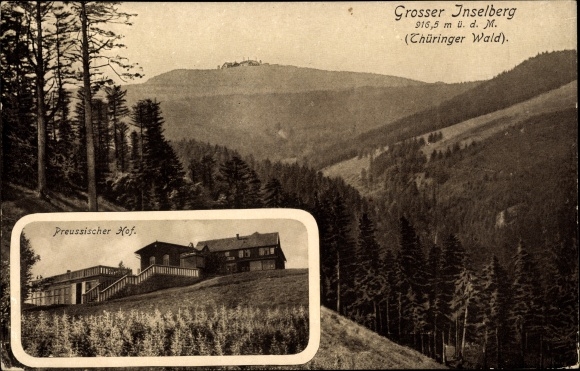 Postcard Brotterode Trusetal in Thuringia, Preussischer Hof, Großer Inselberg, forest