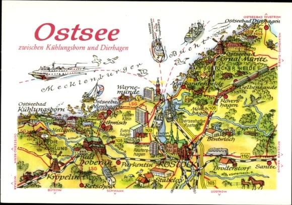 Maps of the Baltic Sea between Kühlungsborn and Dierhagen, Warnemünde, Rostock, Bad Doberan