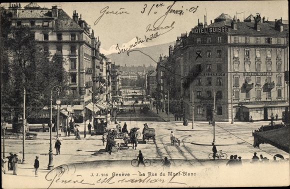 Ak Genf Genf Schweiz, Rue du Mont Blanc, Hotel Suisse