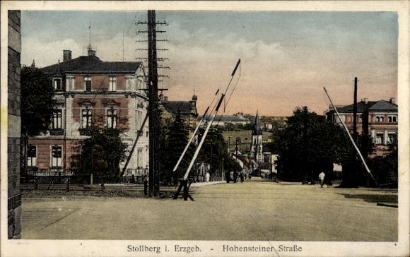 Ak Stollberg im Erzgebirge, Hohensteiner Straße, Stadtansicht, historische Architektur, Strass...